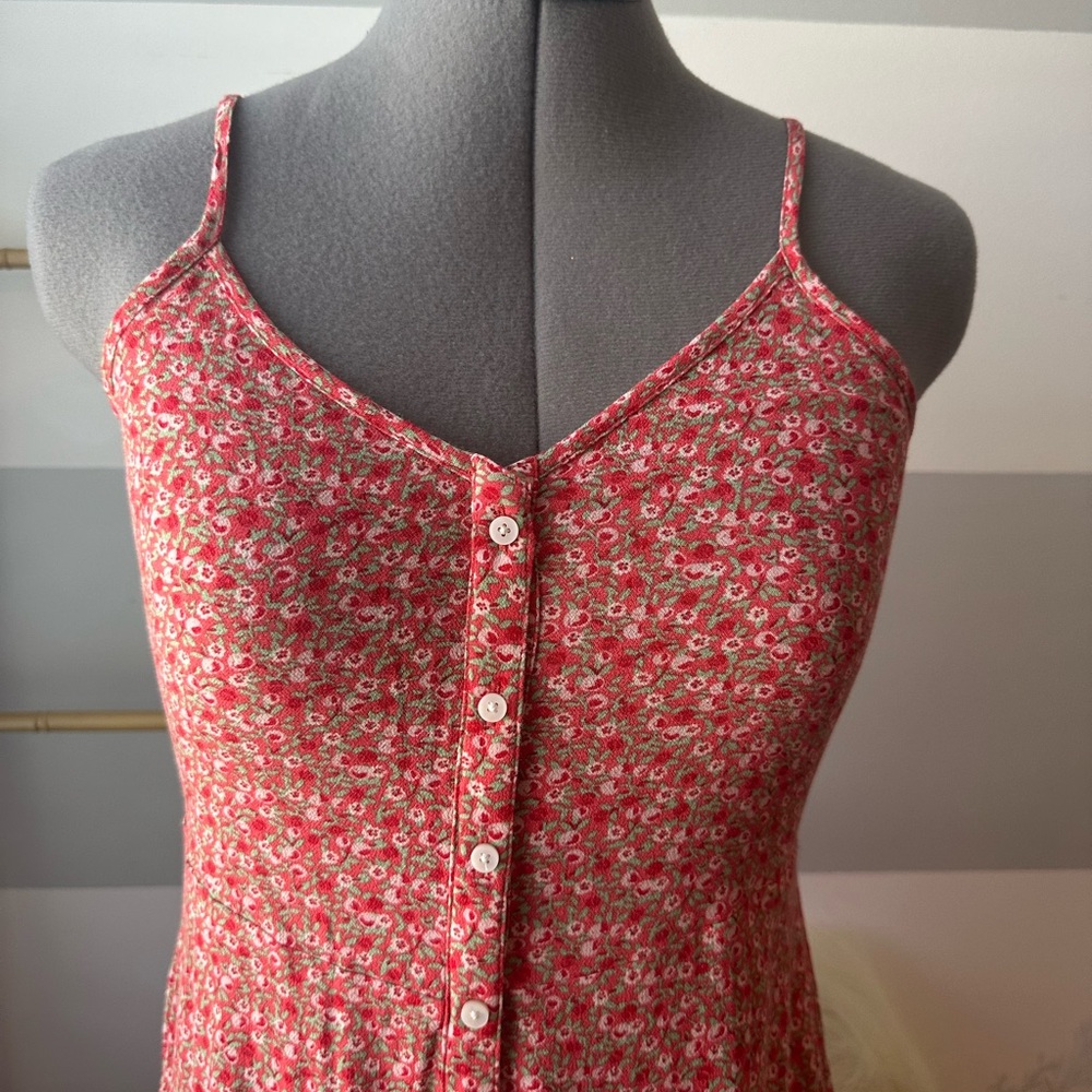 Aerie Red Button Up Floral Sundress - Picture 2 of 4